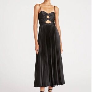 AMUR Black Cutout Pleated Midi Dress